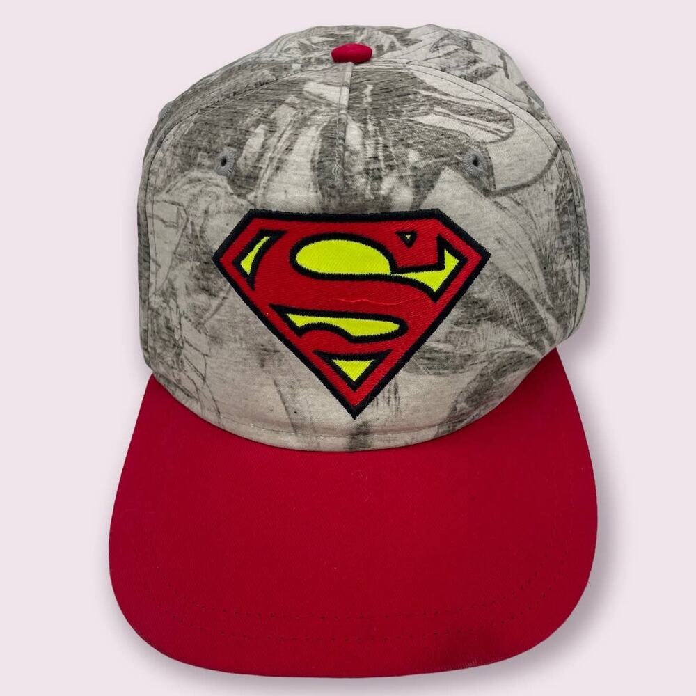 Superman Hat Cap Snapback Youth Boys Kids Gray Red DC Comics Adjustable Logo